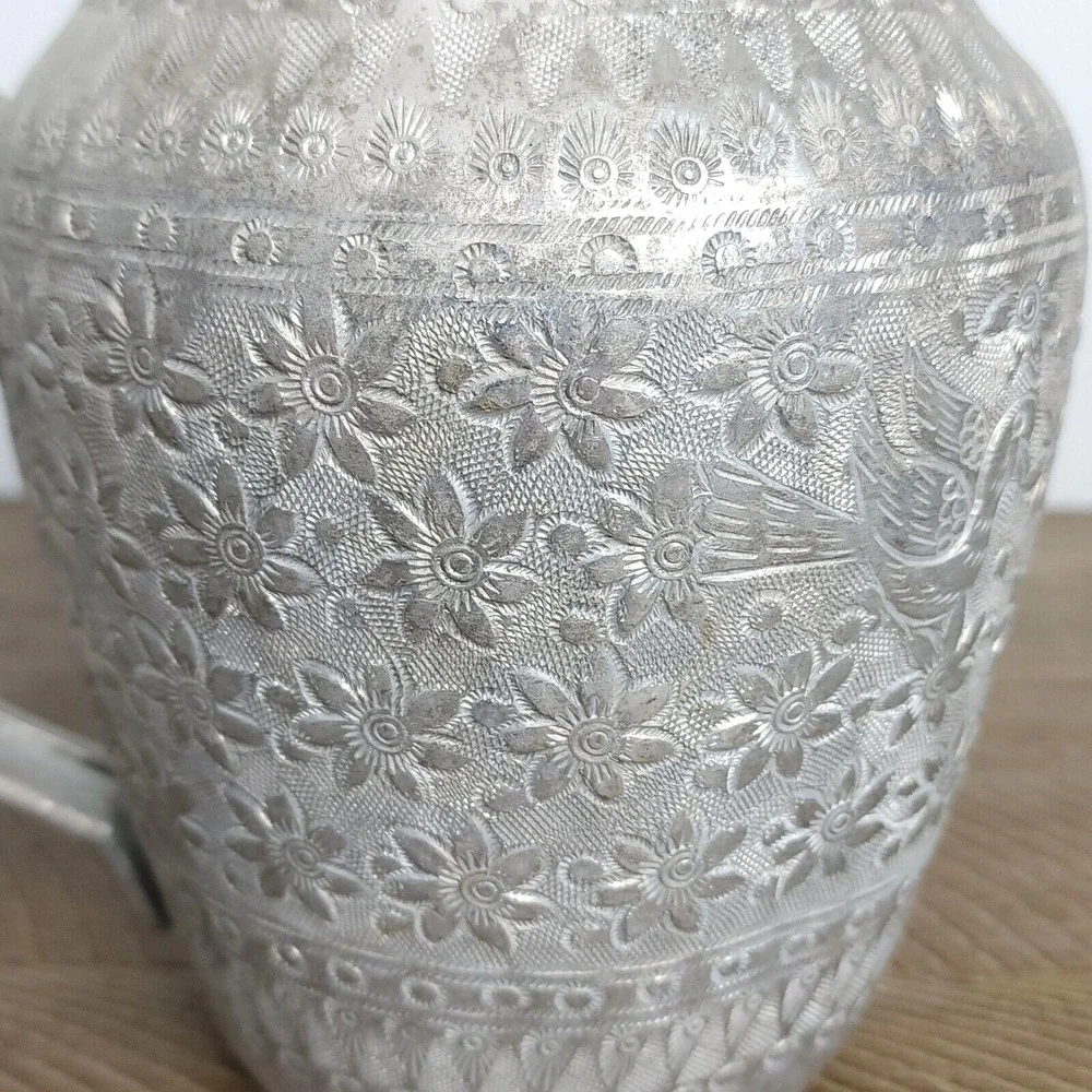 Vintage Etched Floral Aluminum Water Pitcher Diamond‎ Brand Made in Thailand